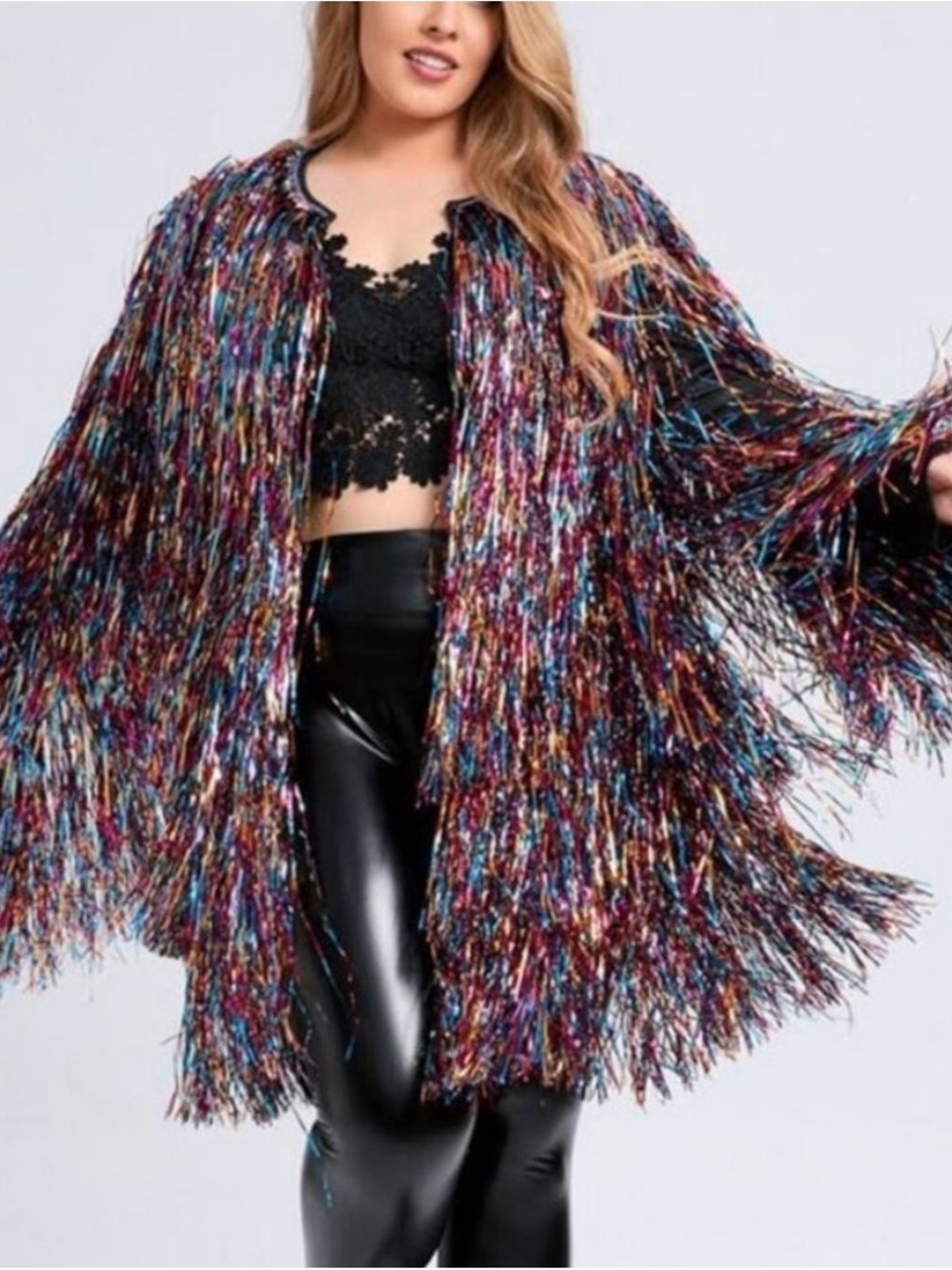 Xpluswear Rainbow Tinsel Fringe Jacket - Plus Size XL Taylor Swift New Era